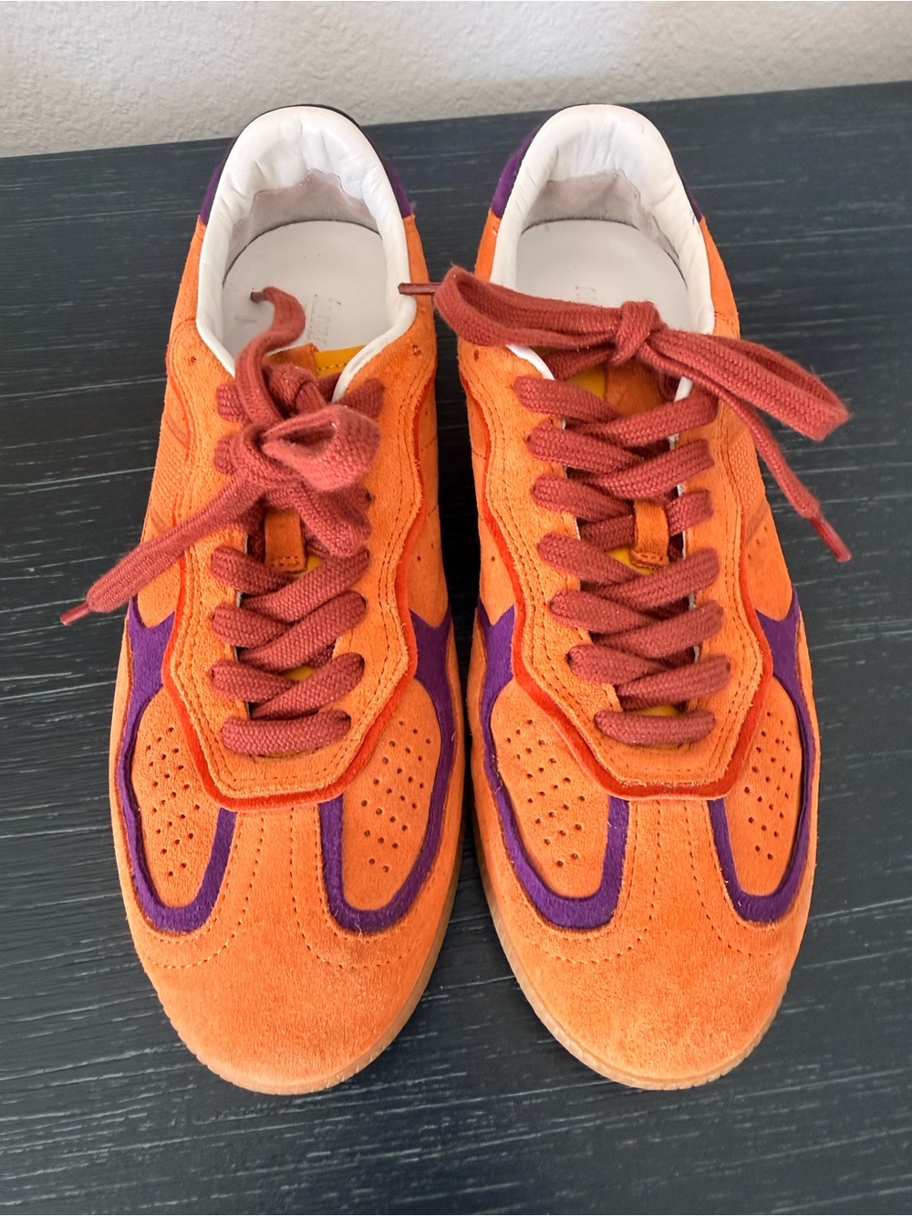 ALOHAS Orange and Purple Suede Low-Top Sneakers